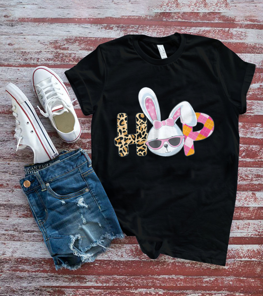 Plaid Easter Bunny HOP Leopard T-Shirt