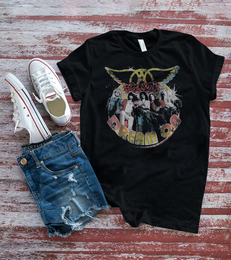 Aerosmith Dream On Band Members Retro Winged T-Shirt