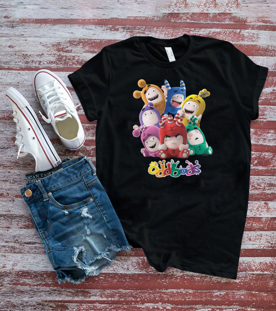 Oddbods All 7 Characters In Colorful Playful Poses T-Shirt