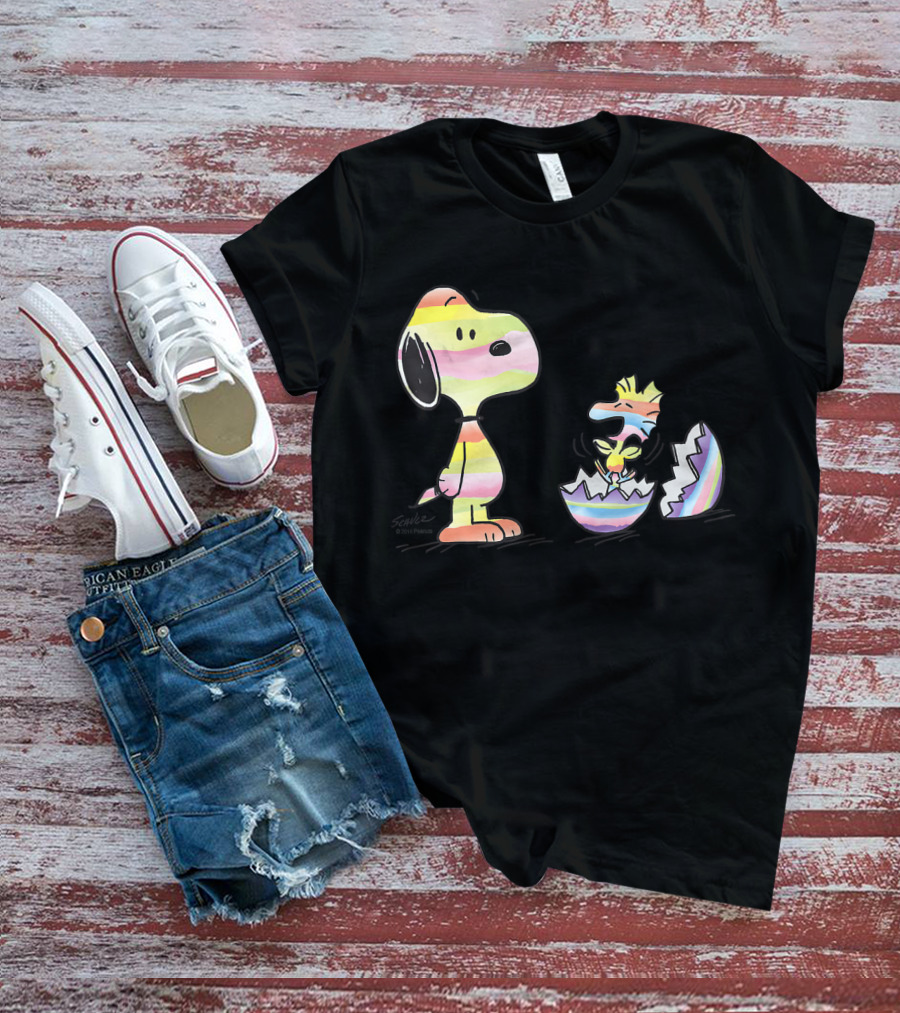Peanuts Snoopy Woodstock Colorful Easter Egg Stripes T-Shirt