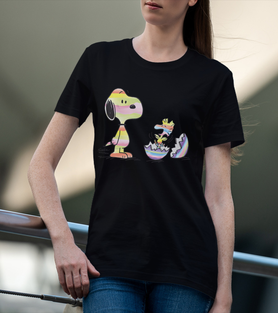 Peanuts Snoopy Woodstock Colorful Easter Egg Stripes T-Shirt