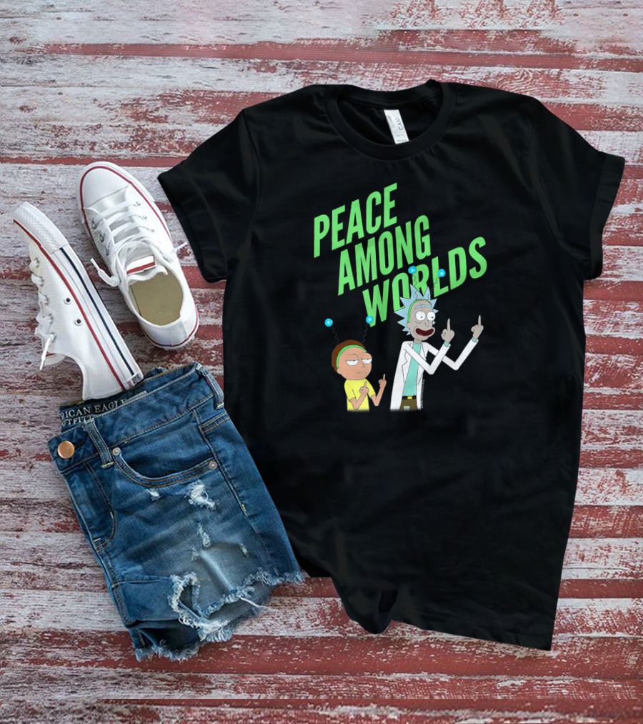 Rick And Morty Peace Among Worlds Gesture With Portal Elements T-Shirt