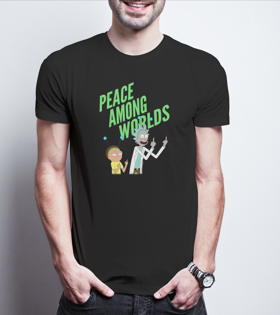 Rick And Morty Peace Among Worlds Gesture With Portal Elements T-Shirt