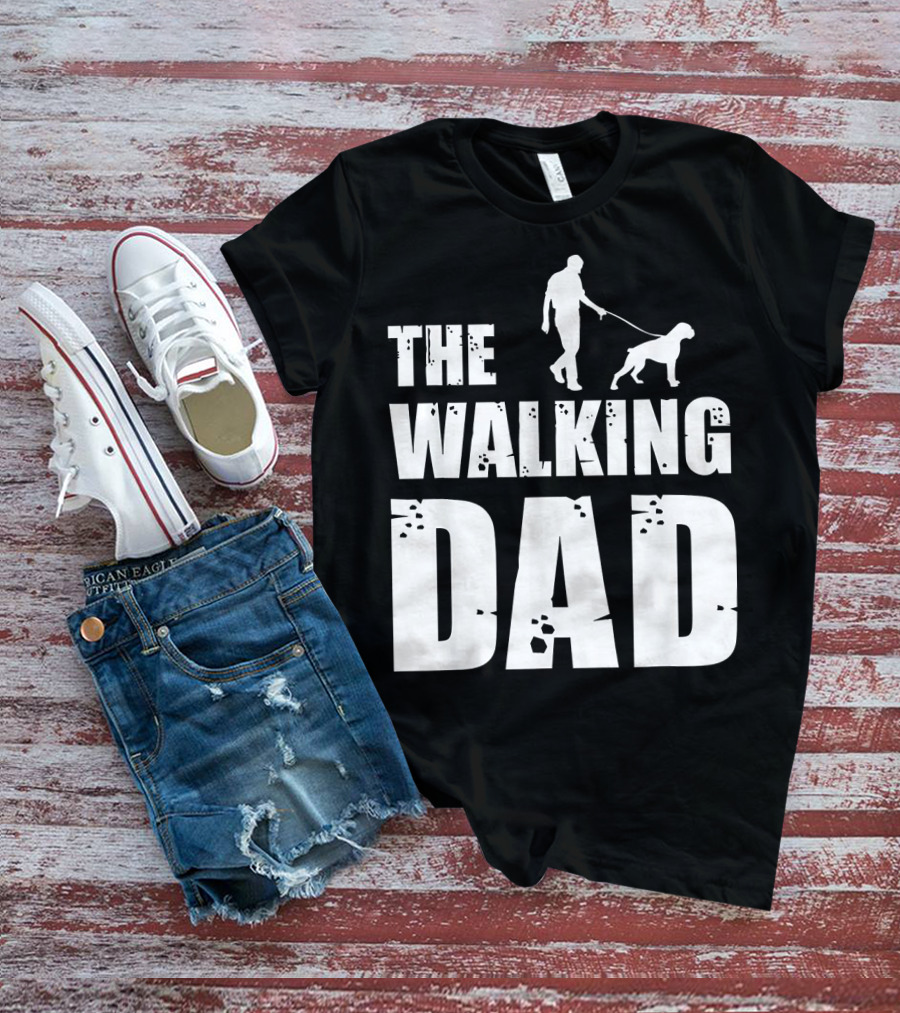 The Walking Dad Boxer Dog Silhouette Walking Man And Dog T-Shirt