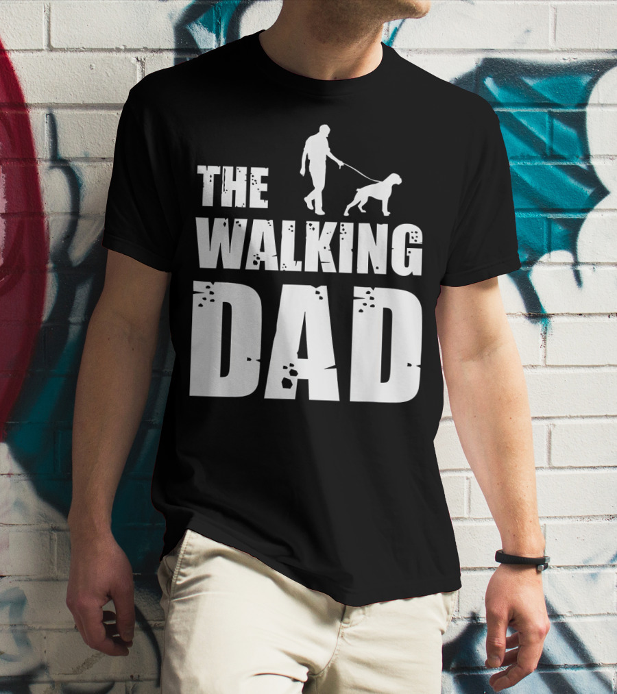 The Walking Dad Boxer Dog Silhouette Walking Man And Dog T-Shirt