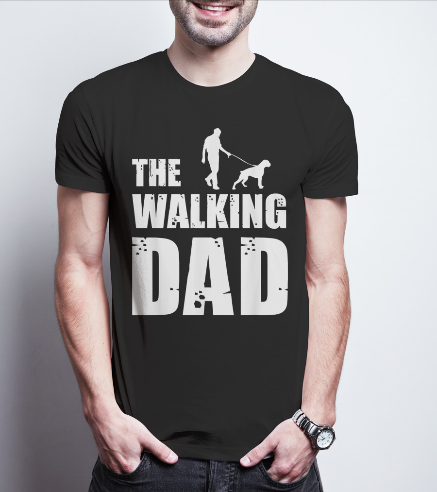 The Walking Dad Boxer Dog Silhouette Walking Man And Dog T-Shirt