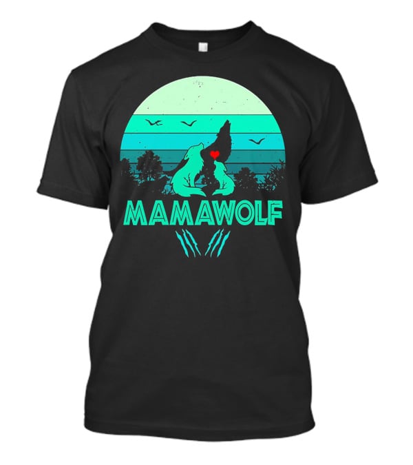 MAMAWOLF Babies Mom Vintage Wolf Heart Moon T-Shirt
