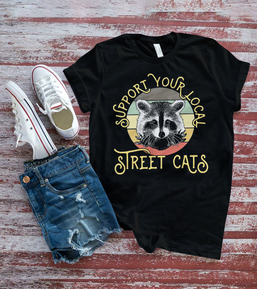 Support Your Local Street Cats Raccoon Retro Circle T-Shirt
