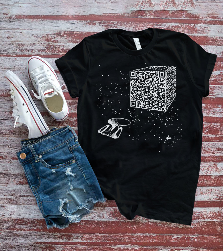 Scan QR Code Spaceship And Cube In Space T-Shirt