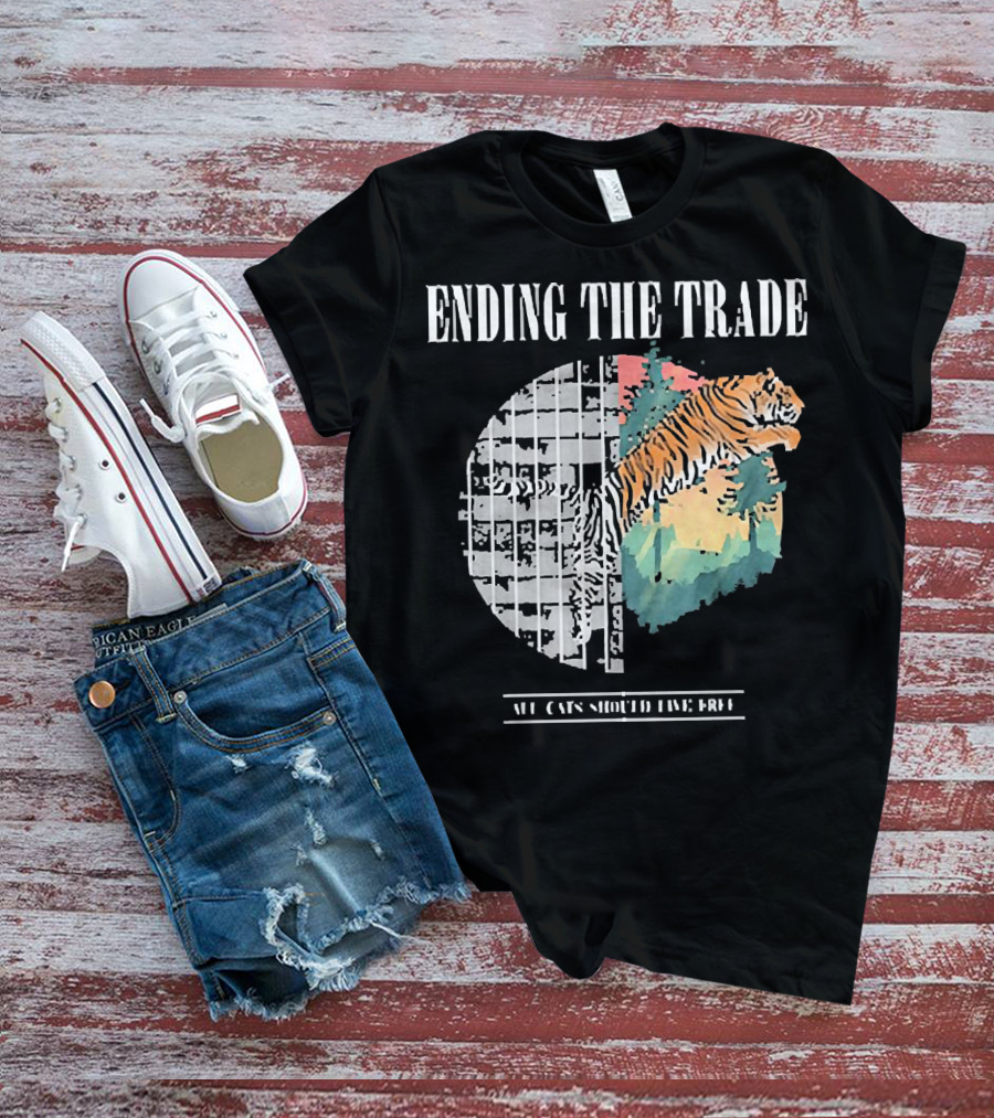Ending The Trade All Cats Should Live Free Tiger Leaping From Bars T-Shirt