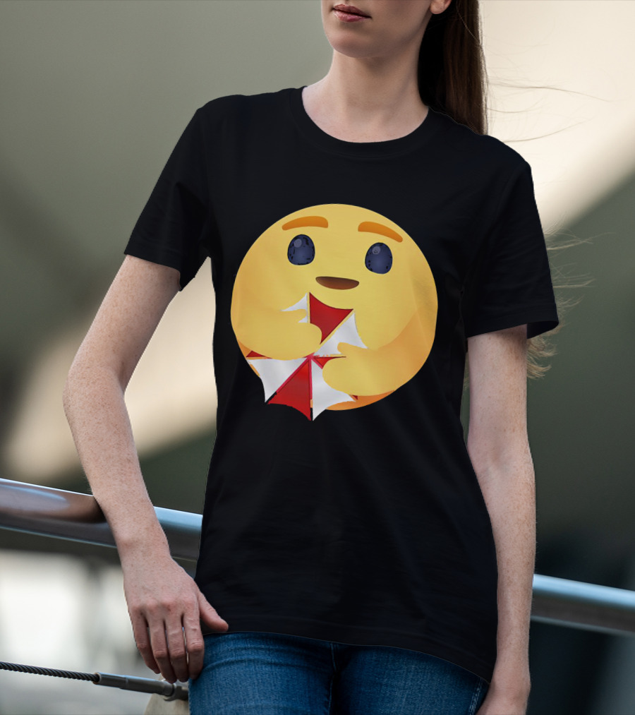 Facebook Care Emoji Embrace With Red Parasol T-Shirt
