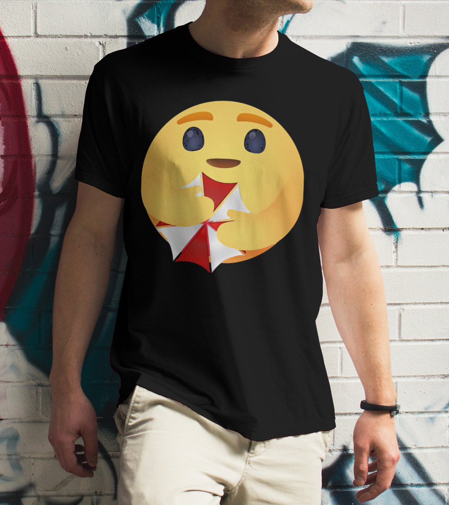 Facebook Care Emoji Embrace With Red Parasol T-Shirt