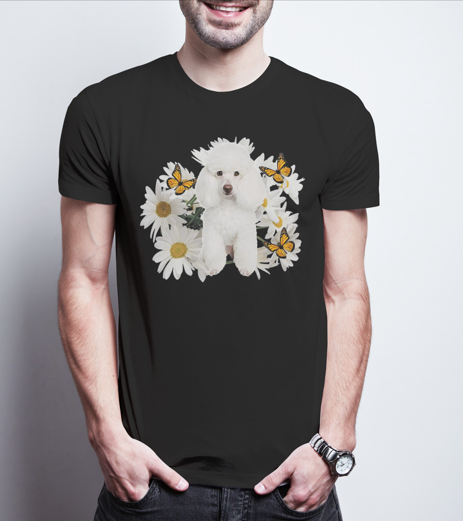 French Poodle Daisy With Butterflies And Flowers T-Shirt