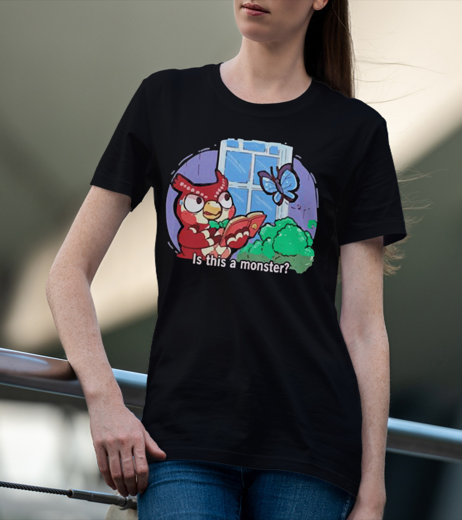 Owl Is This A Monster With Book And Butterfly By Window T-Shirt