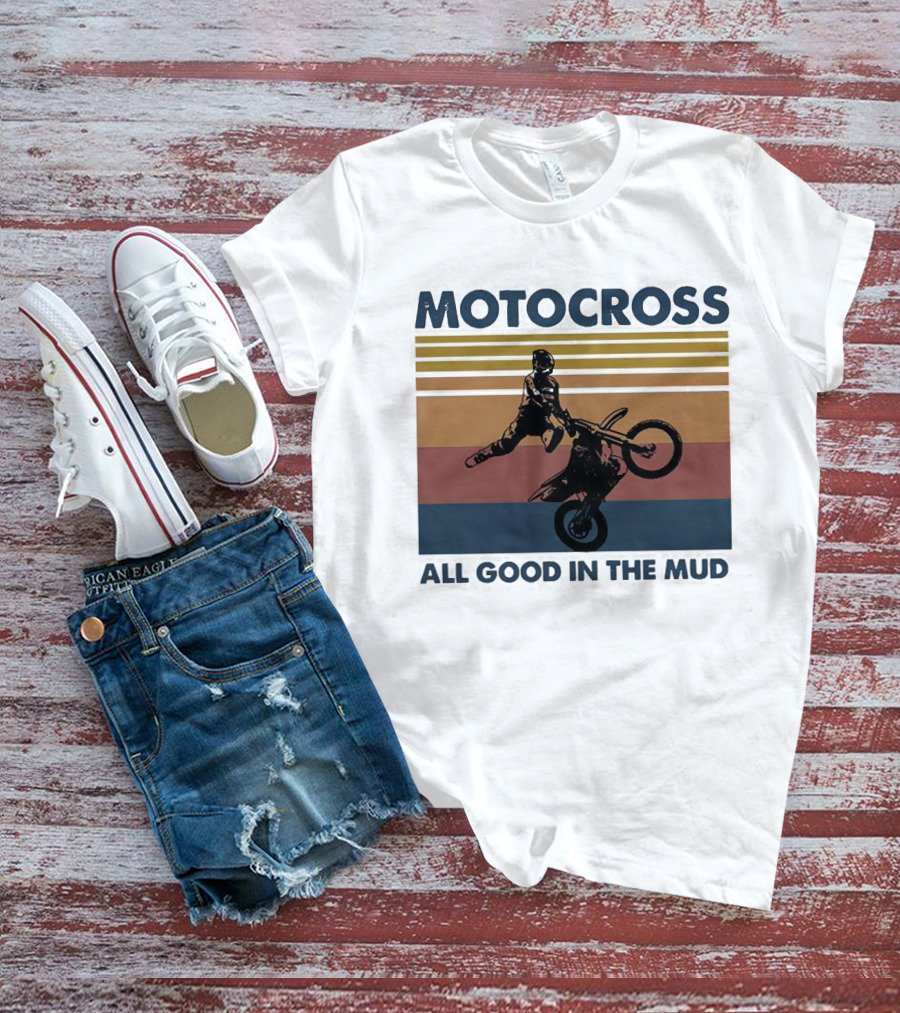 Motocross All Good In The Mud Retro Rider Stripes T-Shirt