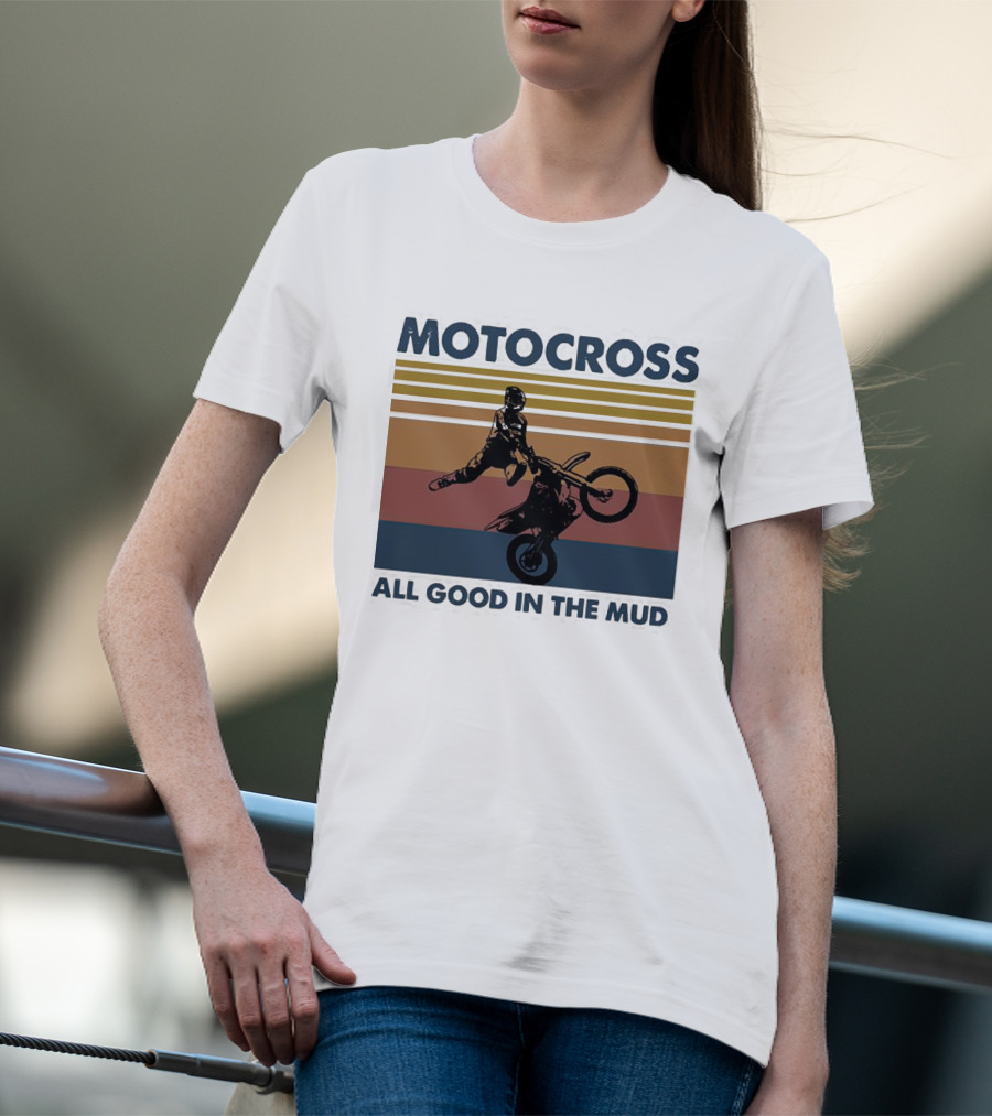 Motocross All Good In The Mud Retro Rider Stripes T-Shirt