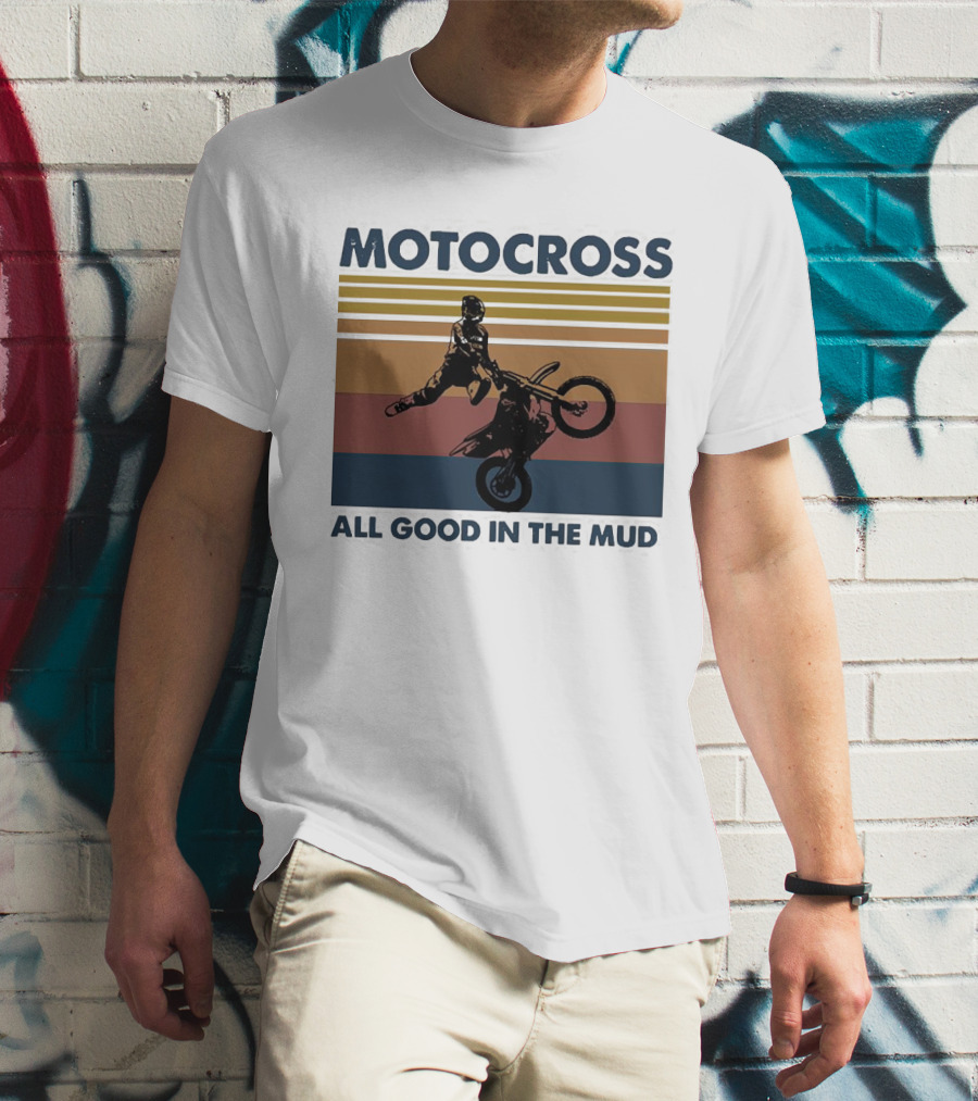 Motocross All Good In The Mud Retro Rider Stripes T-Shirt