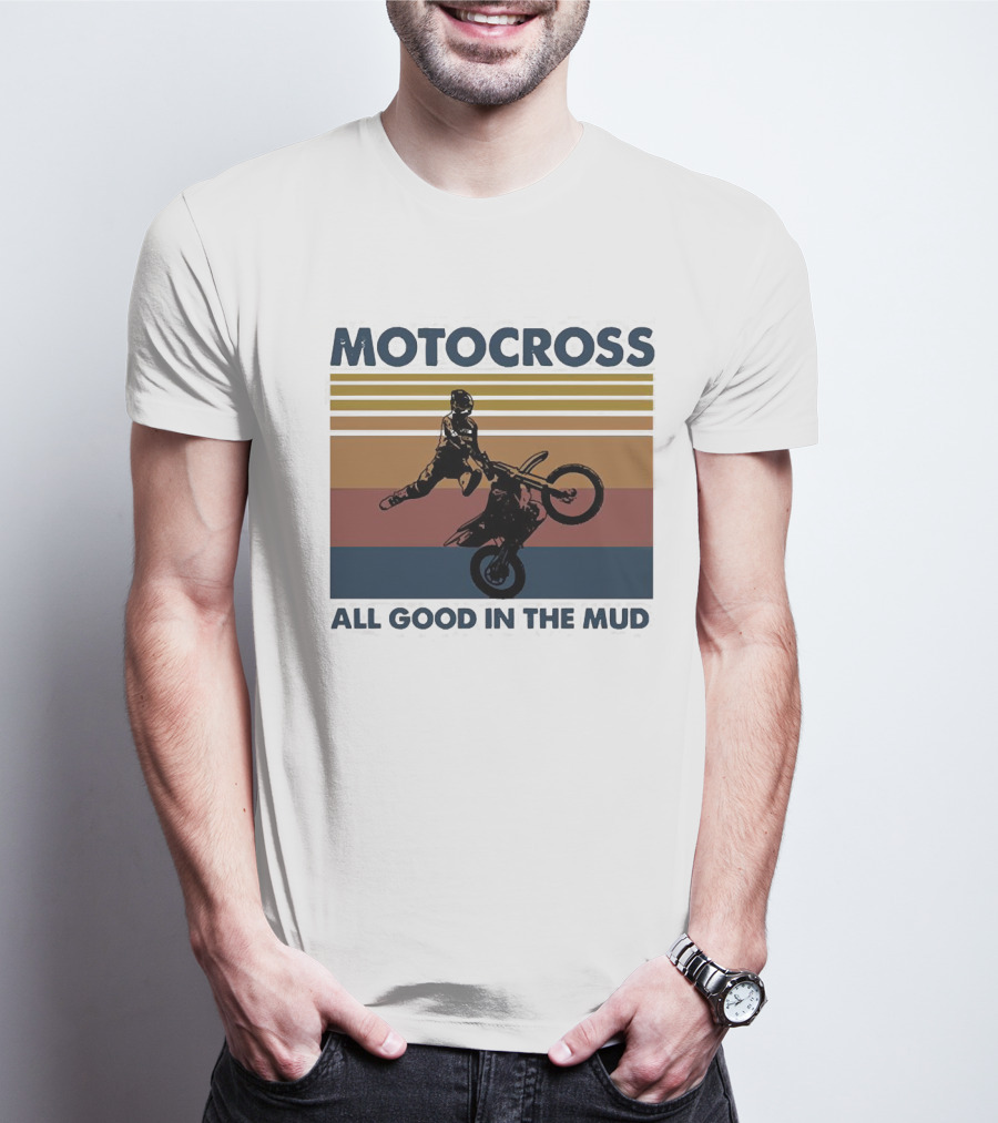 Motocross All Good In The Mud Retro Rider Stripes T-Shirt