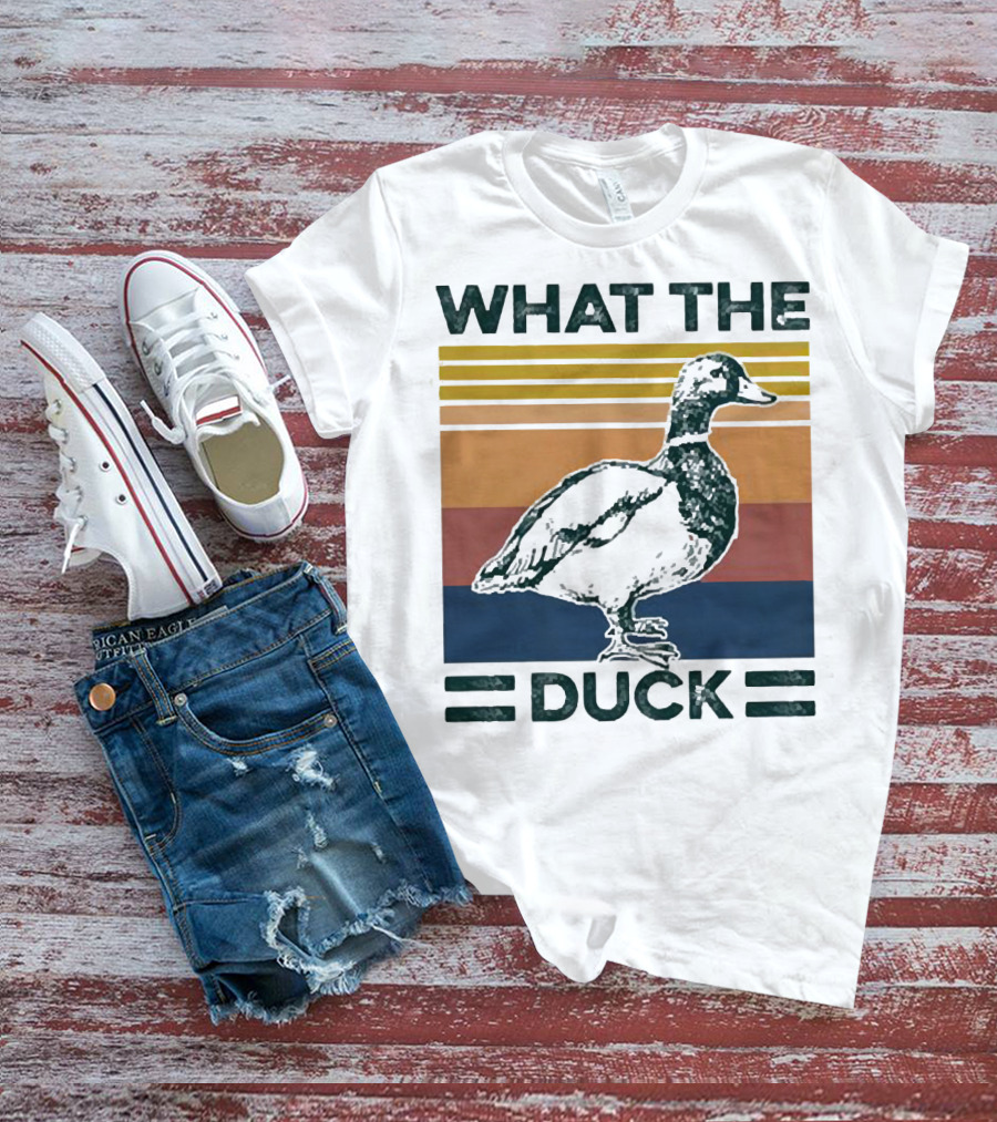 What The Duck Vintage Style Retro Stripes Duck Image T-Shirt