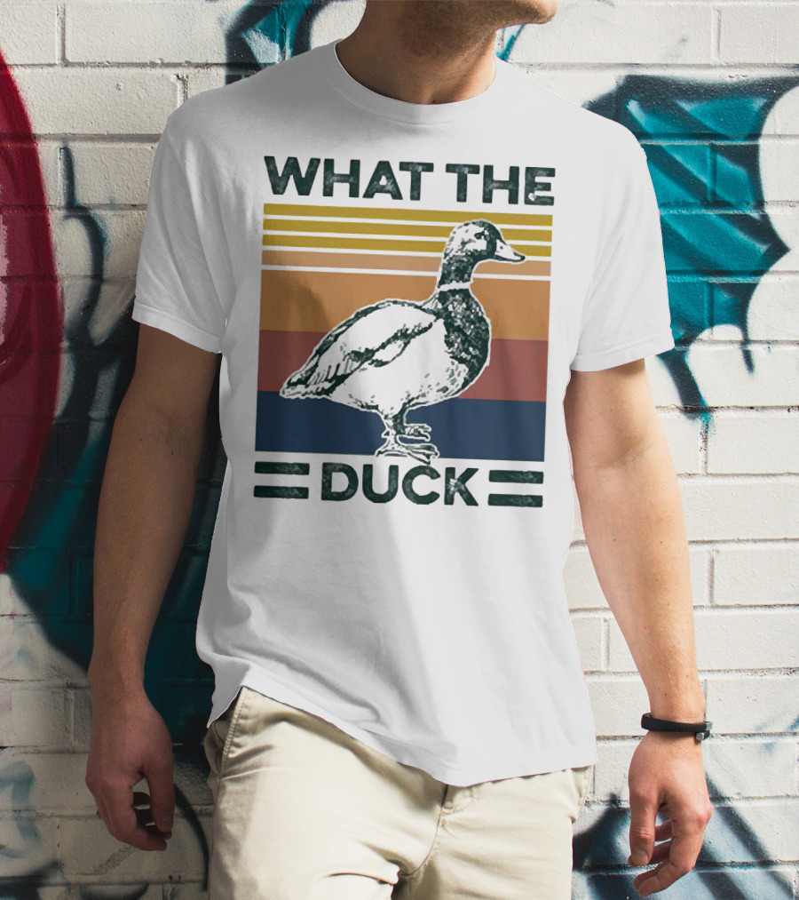 What The Duck Vintage Style Retro Stripes Duck Image T-Shirt