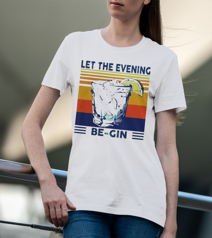 Let The Evening Be-Gin Retro Cocktail Glass And Lime T-Shirt