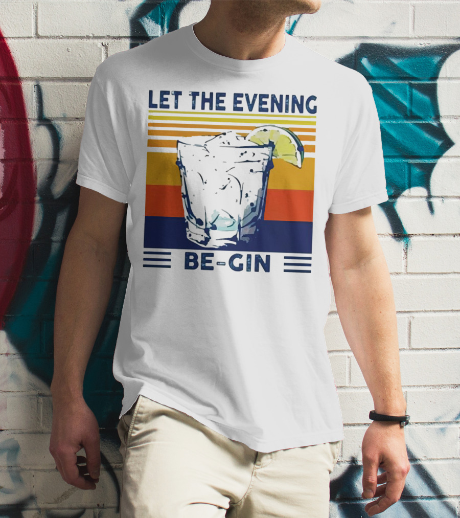Let The Evening Be-Gin Retro Cocktail Glass And Lime T-Shirt