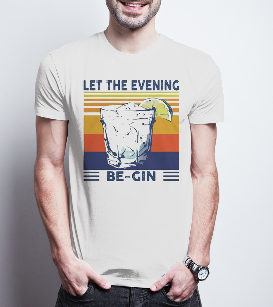 Let The Evening Be-Gin Retro Cocktail Glass And Lime T-Shirt