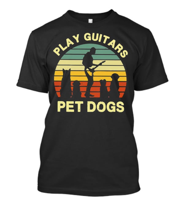 Play Guitars Pet Dogs Sunset Silhouette With Musician And Dogs T-Shirt
