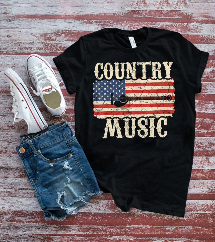 Country Music Vintage American Flag Guitar Retro 102 T-Shirt