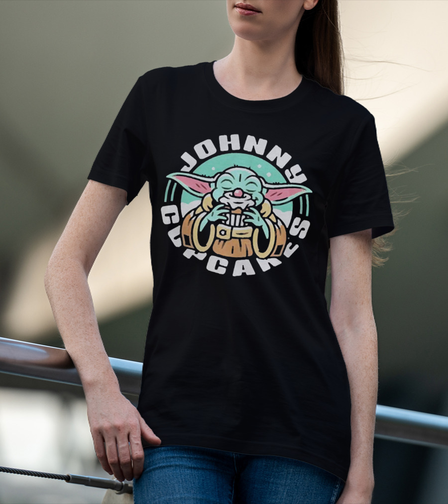Johnny Cupcakes Baby Yoda Enjoying Cupcake T-Shirt