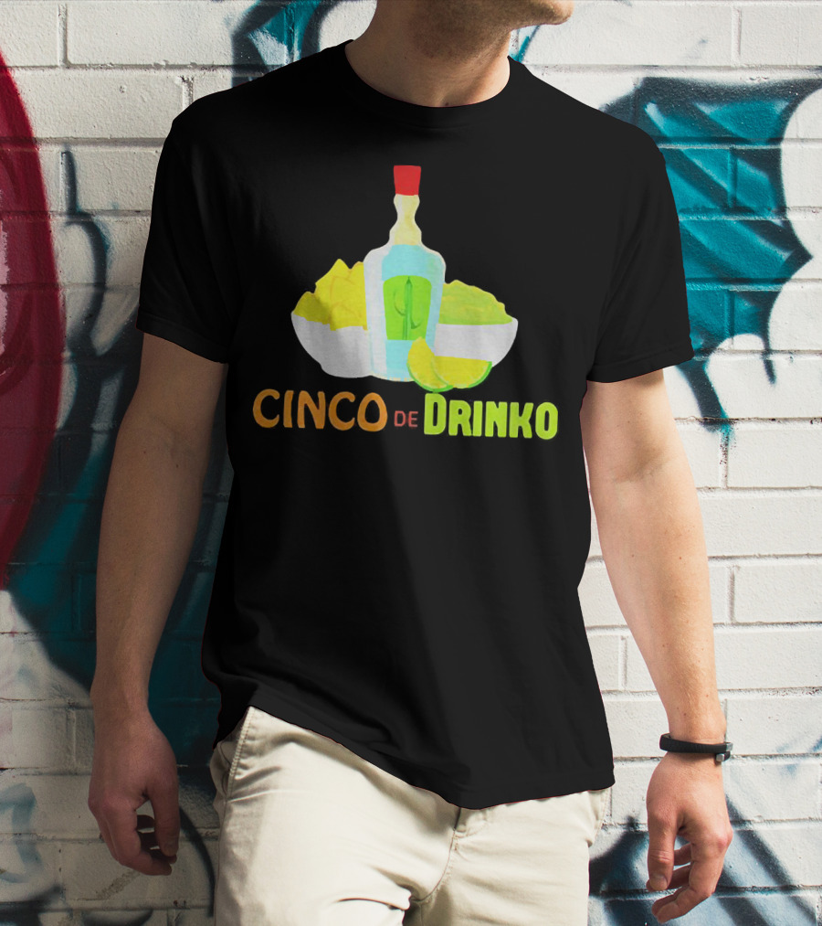 Cinco De Drinko Cinco De Mayo Wine Lemon Cocktail Bottle Lime Chips T-Shirt