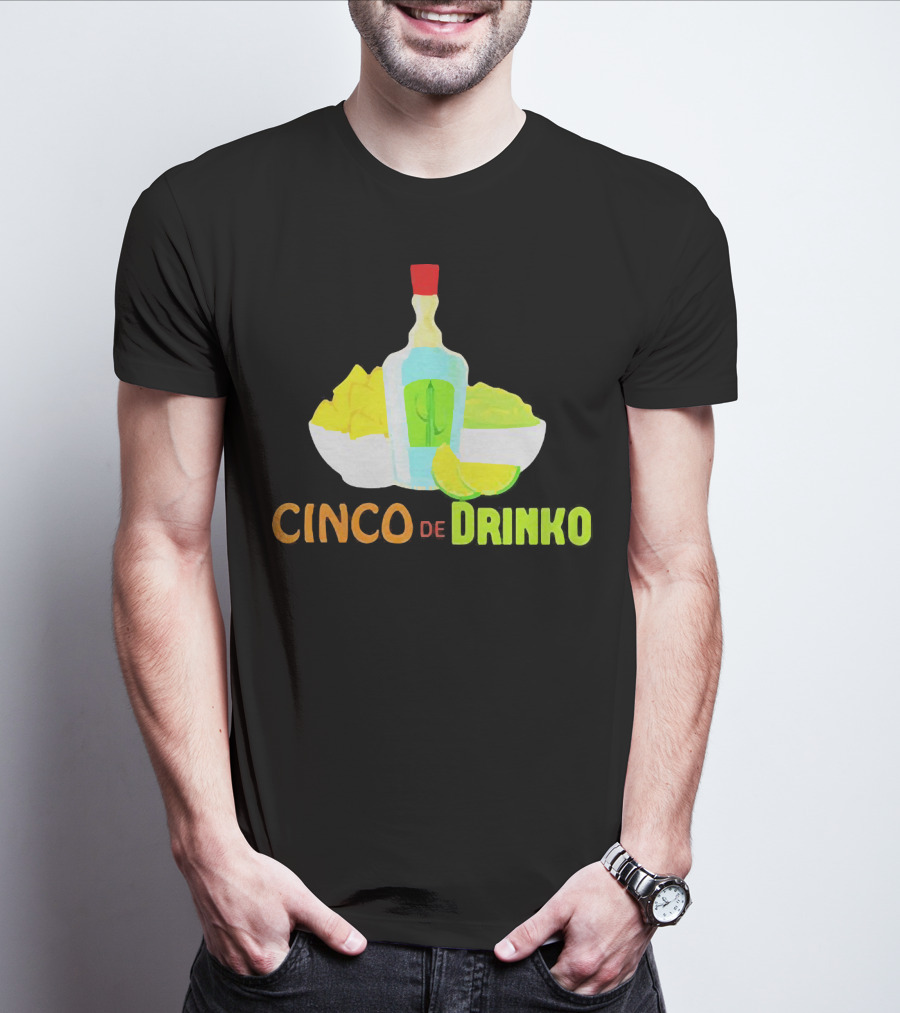 Cinco De Drinko Cinco De Mayo Wine Lemon Cocktail Bottle Lime Chips T-Shirt