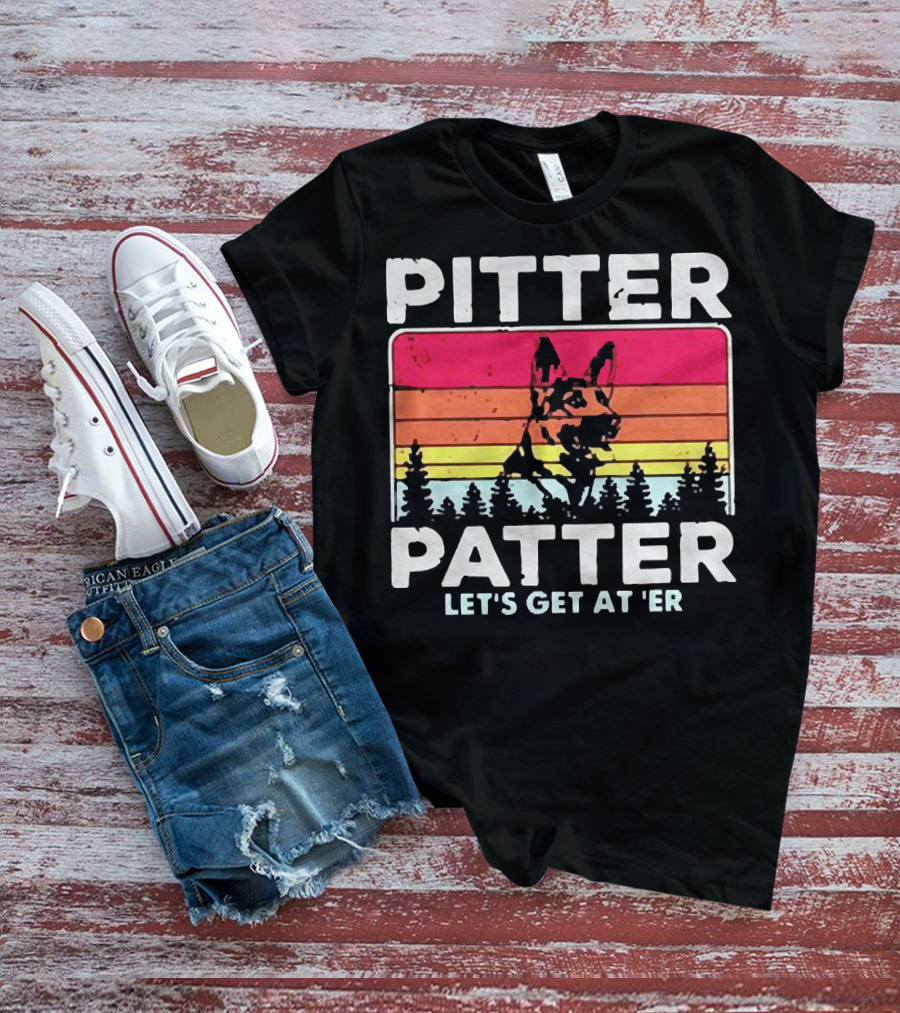 Pitter Patter German Shepherd Let's Get At 'Er Vintage Sunset Forest T-Shirt