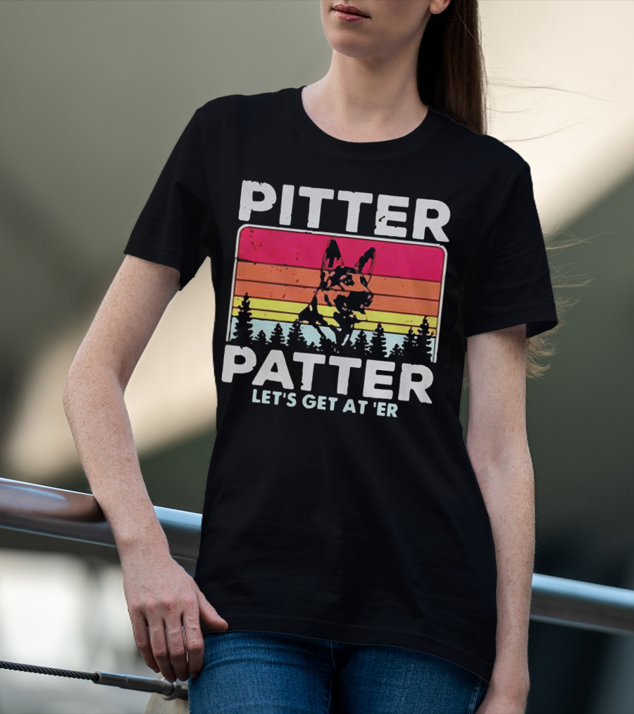 Pitter Patter German Shepherd Let's Get At 'Er Vintage Sunset Forest T-Shirt