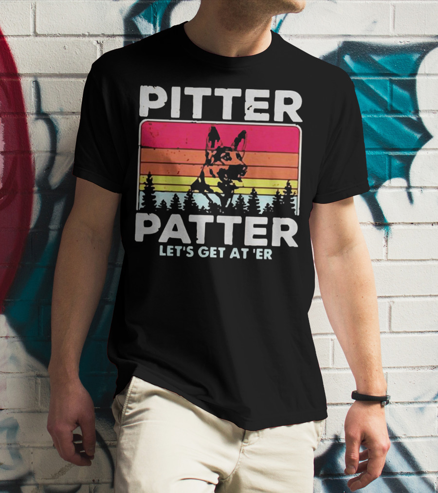 Pitter Patter German Shepherd Let's Get At 'Er Vintage Sunset Forest T-Shirt