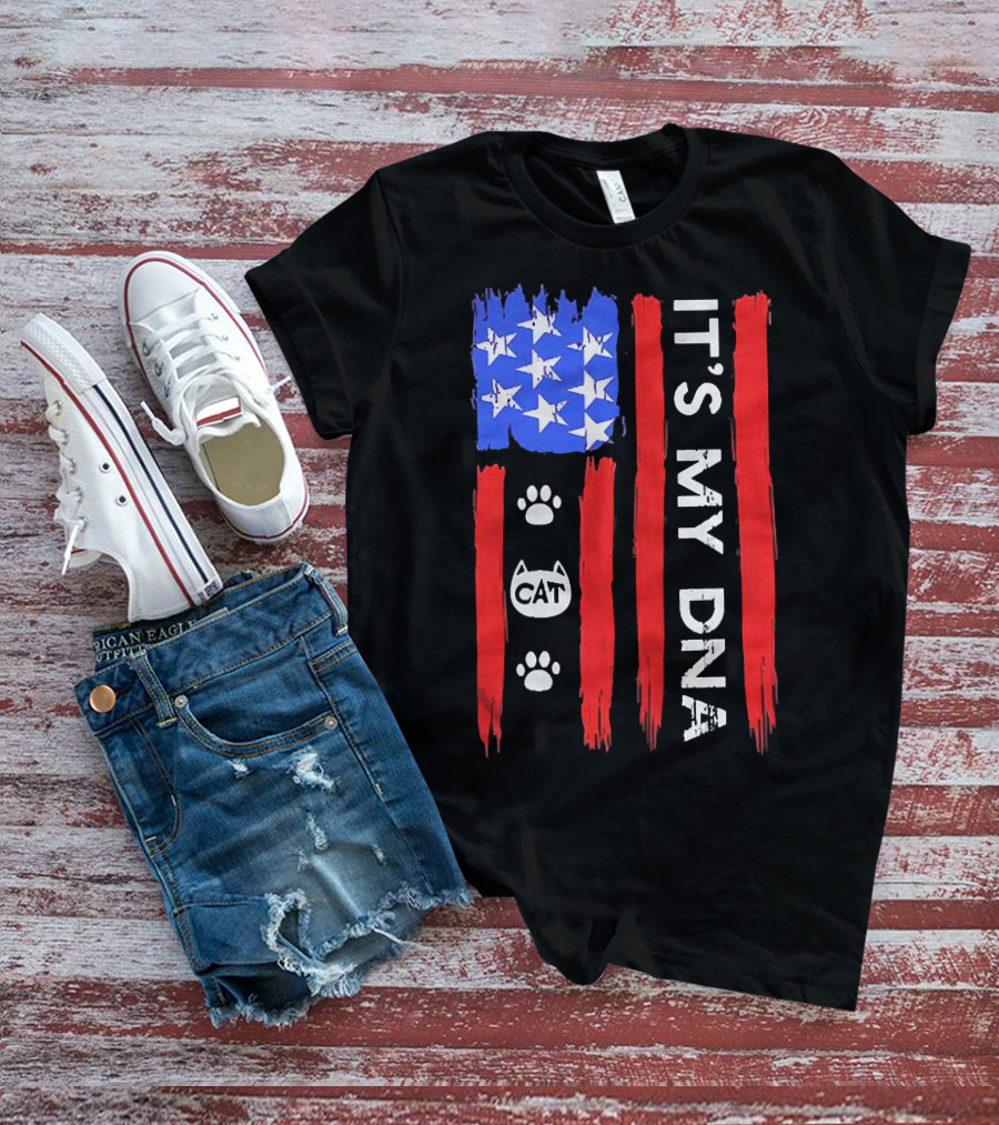 Independence Day It's My DNA Cat Paw American Flag T-Shirt