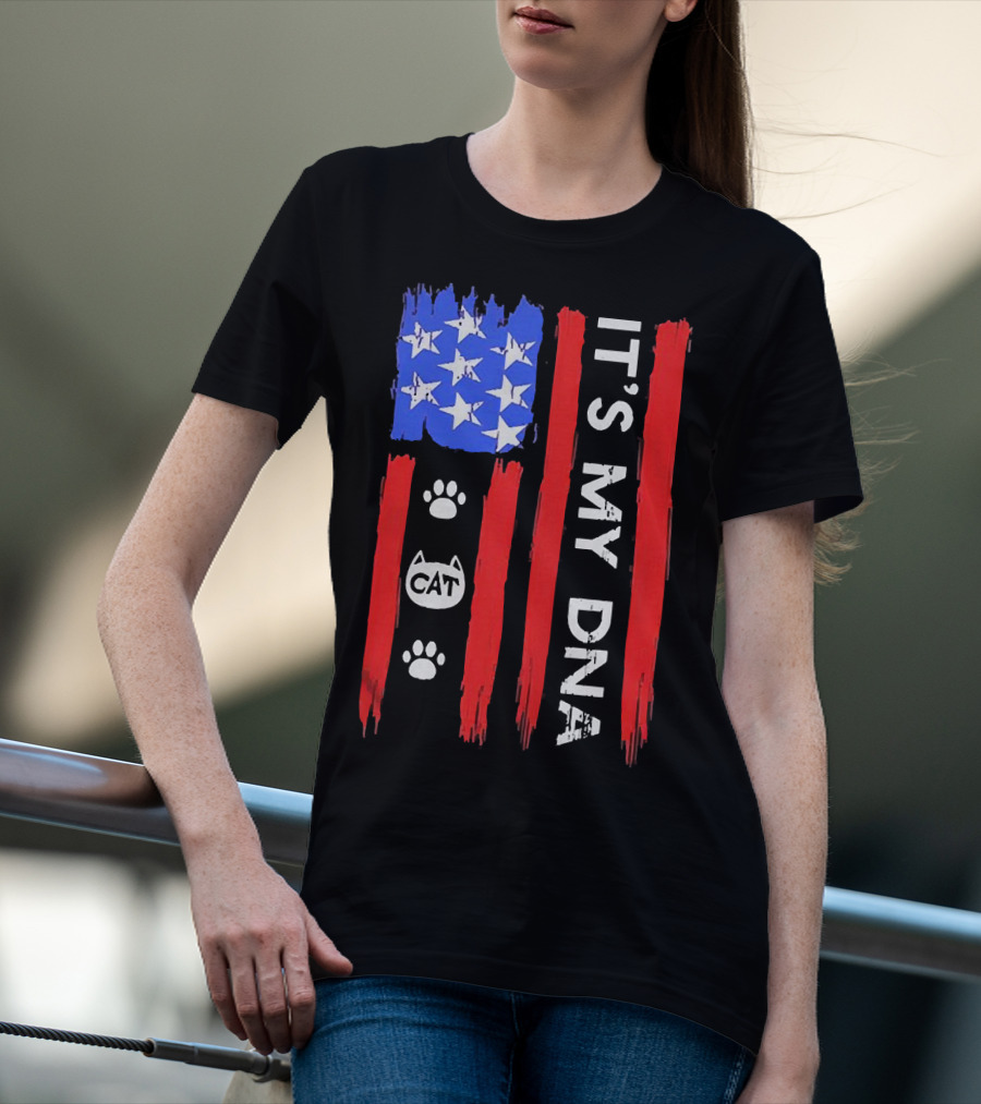 Independence Day It's My DNA Cat Paw American Flag T-Shirt