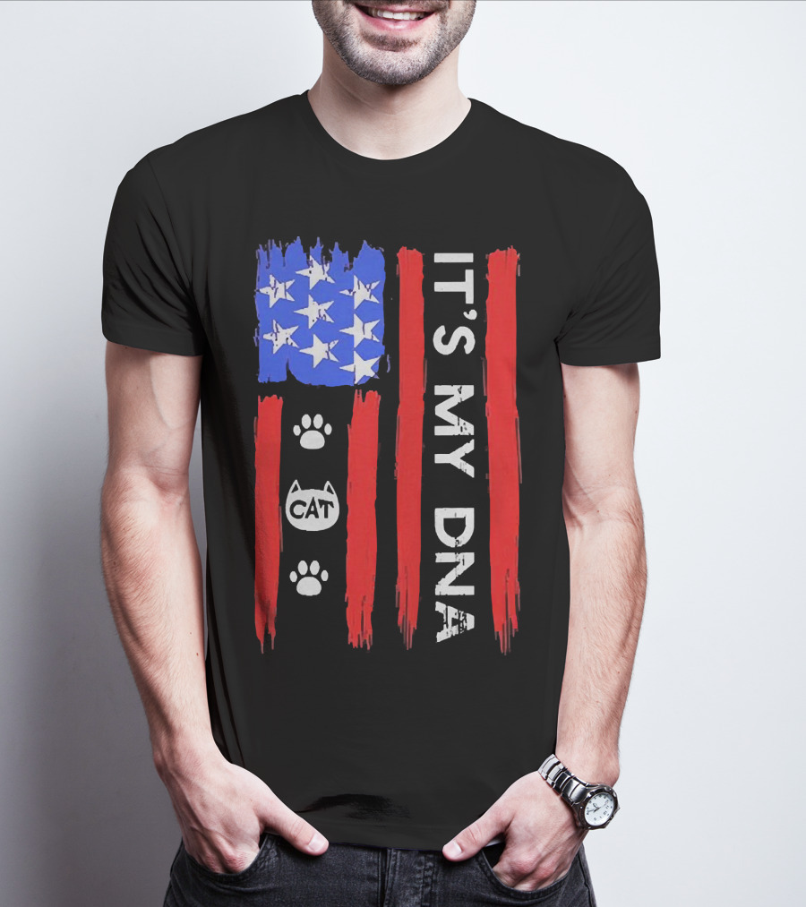 Independence Day It's My DNA Cat Paw American Flag T-Shirt