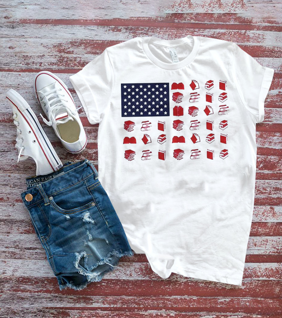 American Flag Made Of Books Veteran Independence Day T-Shirt