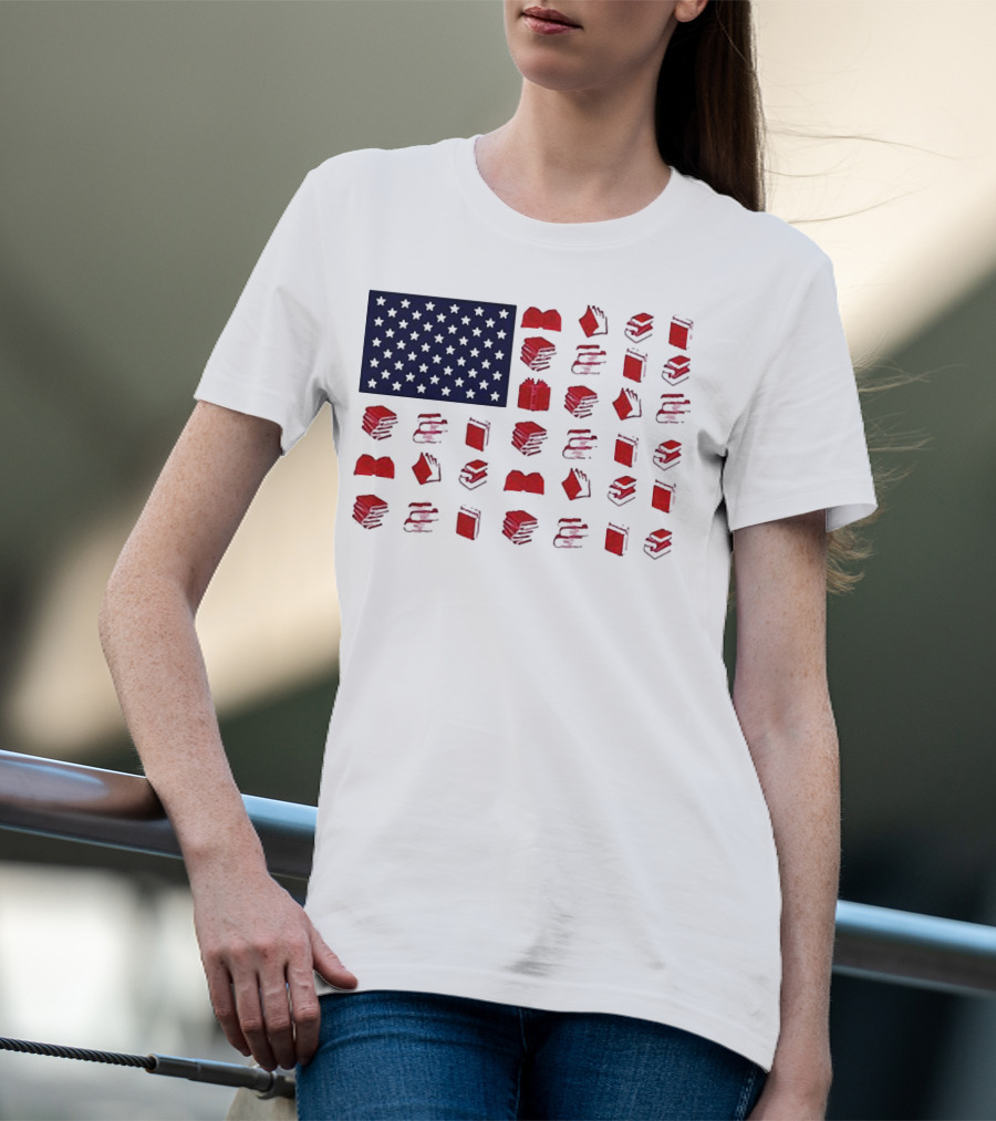 American Flag Made Of Books Veteran Independence Day T-Shirt