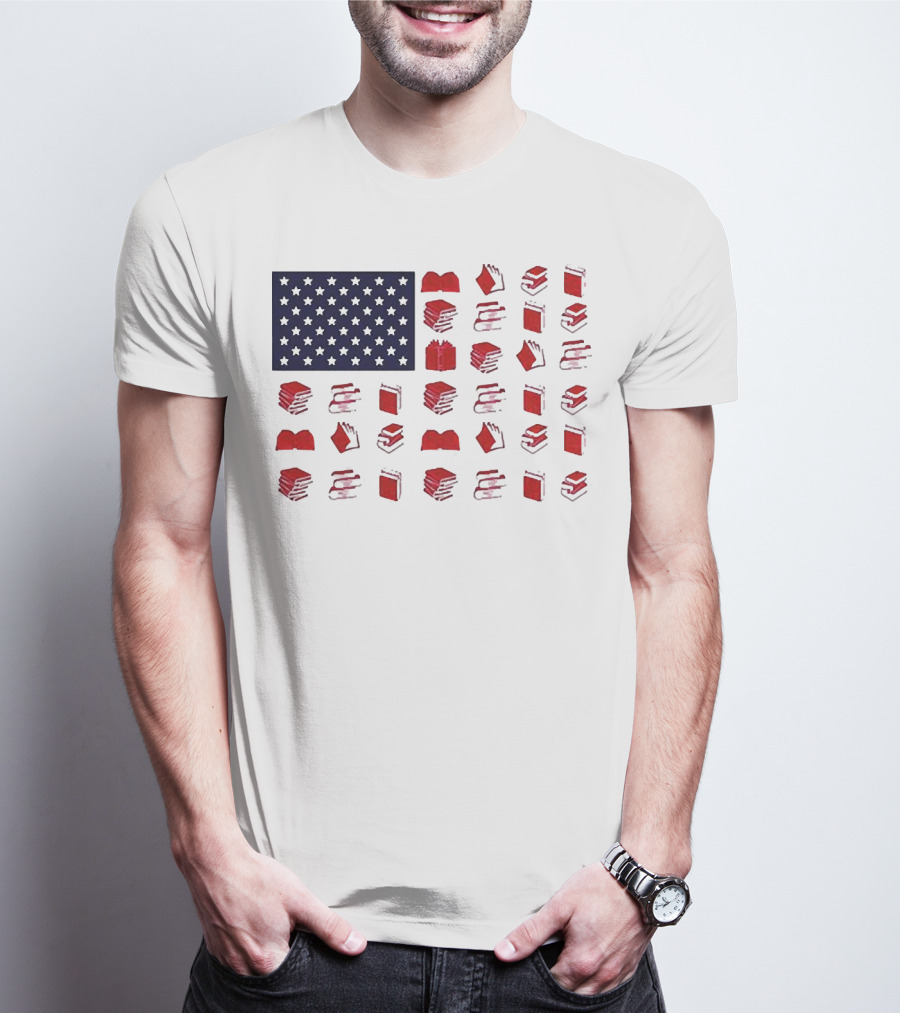 American Flag Made Of Books Veteran Independence Day T-Shirt