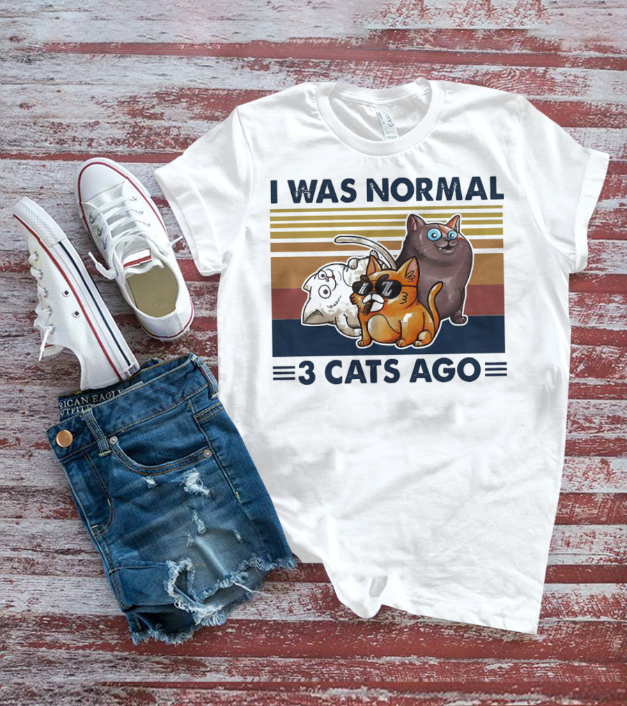 I Was Normal 3 Cats Ago Retro Style Black Version T-Shirt
