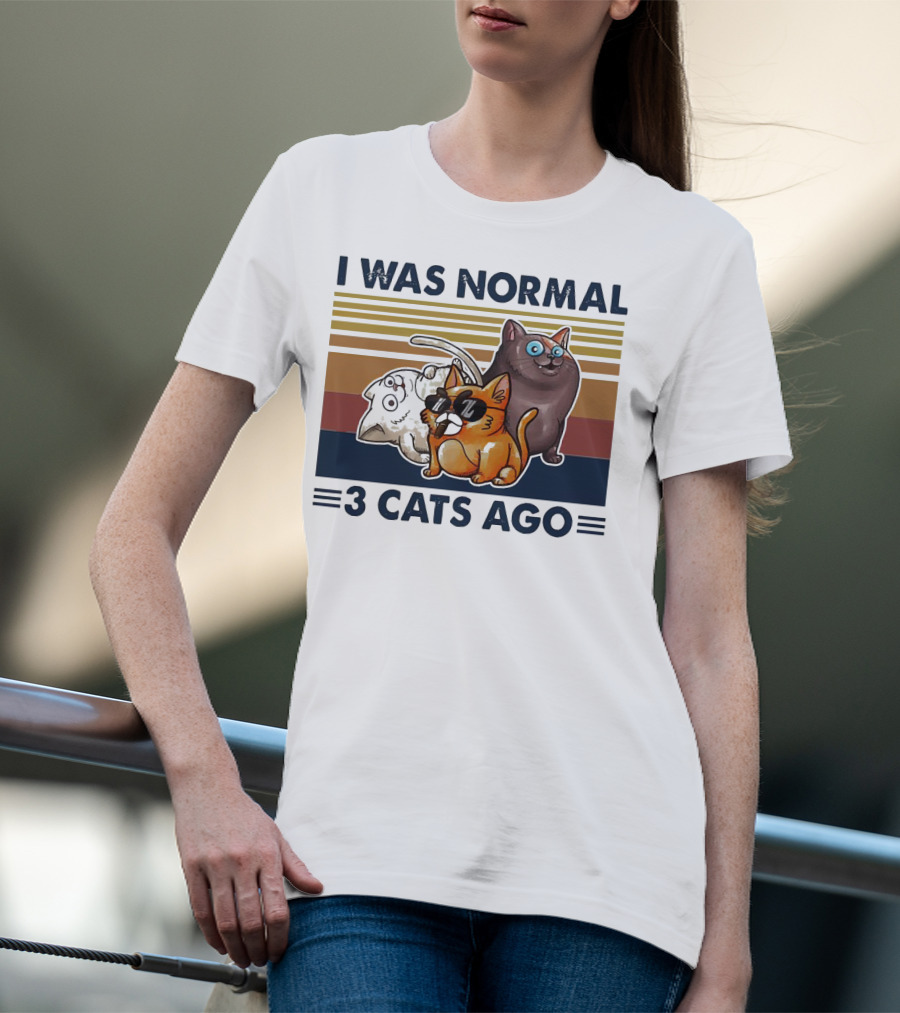 I Was Normal 3 Cats Ago Retro Style Black Version T-Shirt