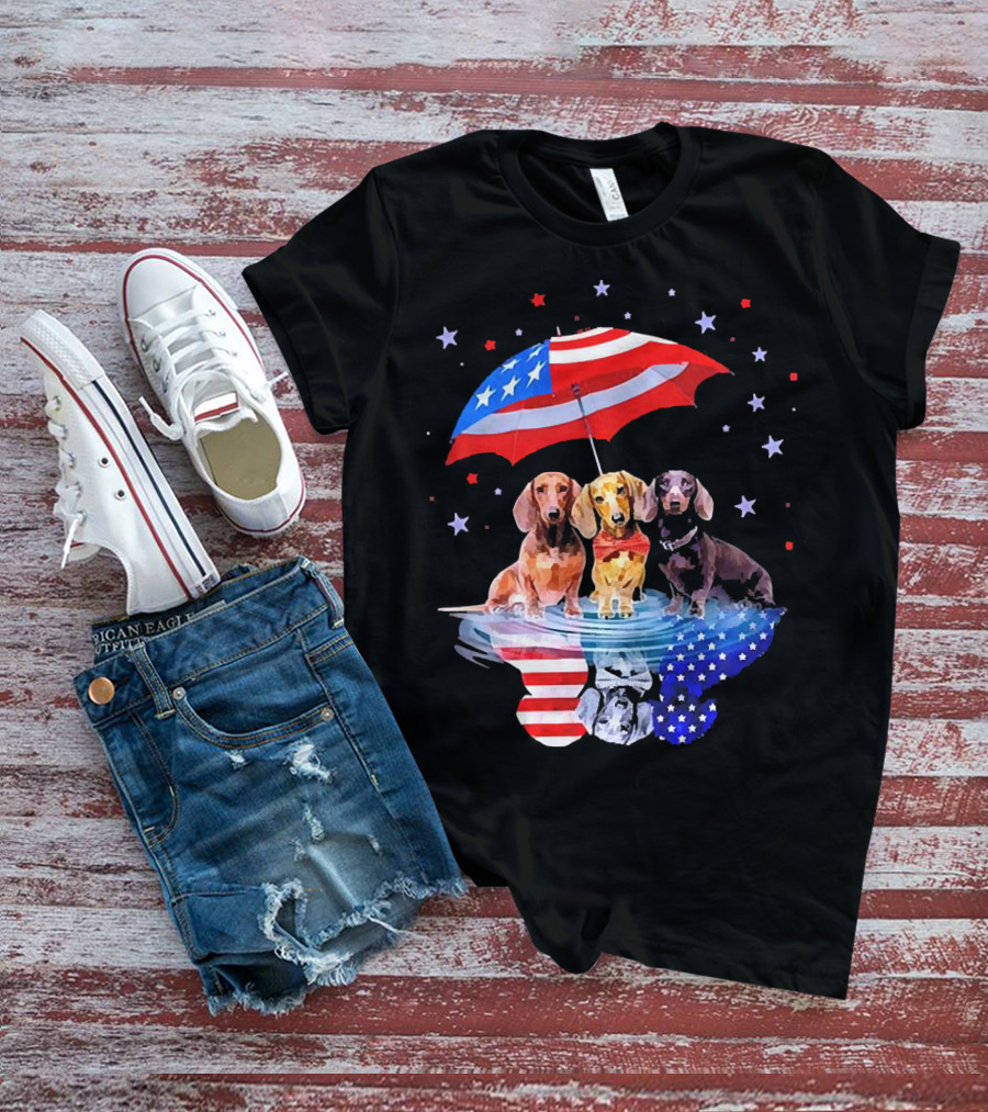 Dogs Dachshund American Flag Stars Umbrella T-Shirt