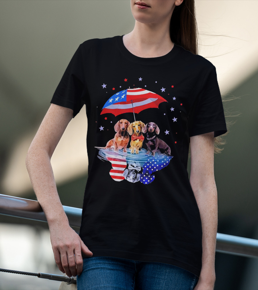 Dogs Dachshund American Flag Stars Umbrella T-Shirt