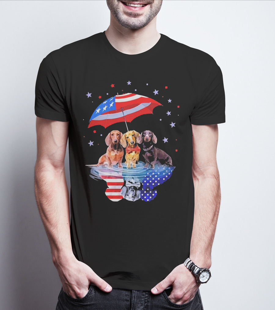 Dogs Dachshund American Flag Stars Umbrella T-Shirt