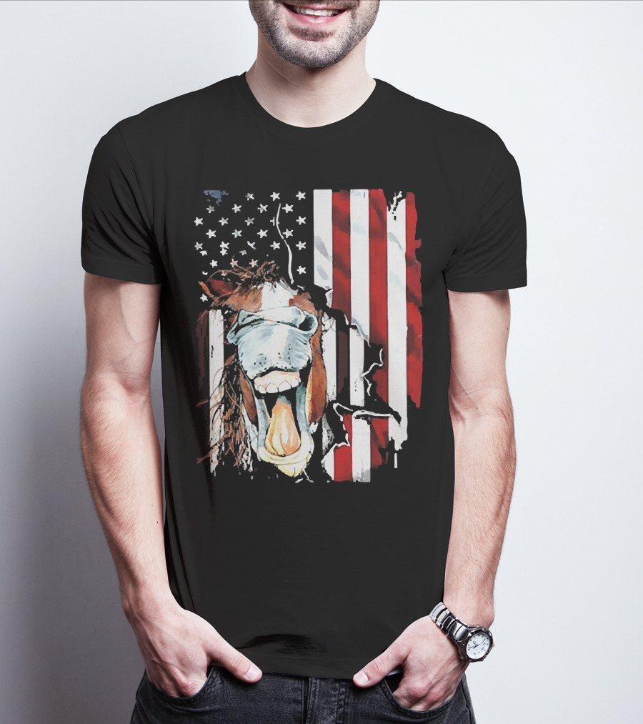 Horse Face American Flag Heritage T-Shirt