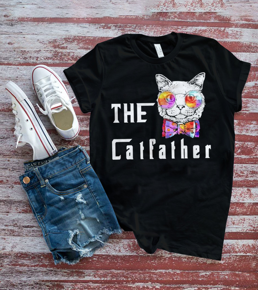 The Catfather Nerd Cat With Glasses And Bow T-Shirt