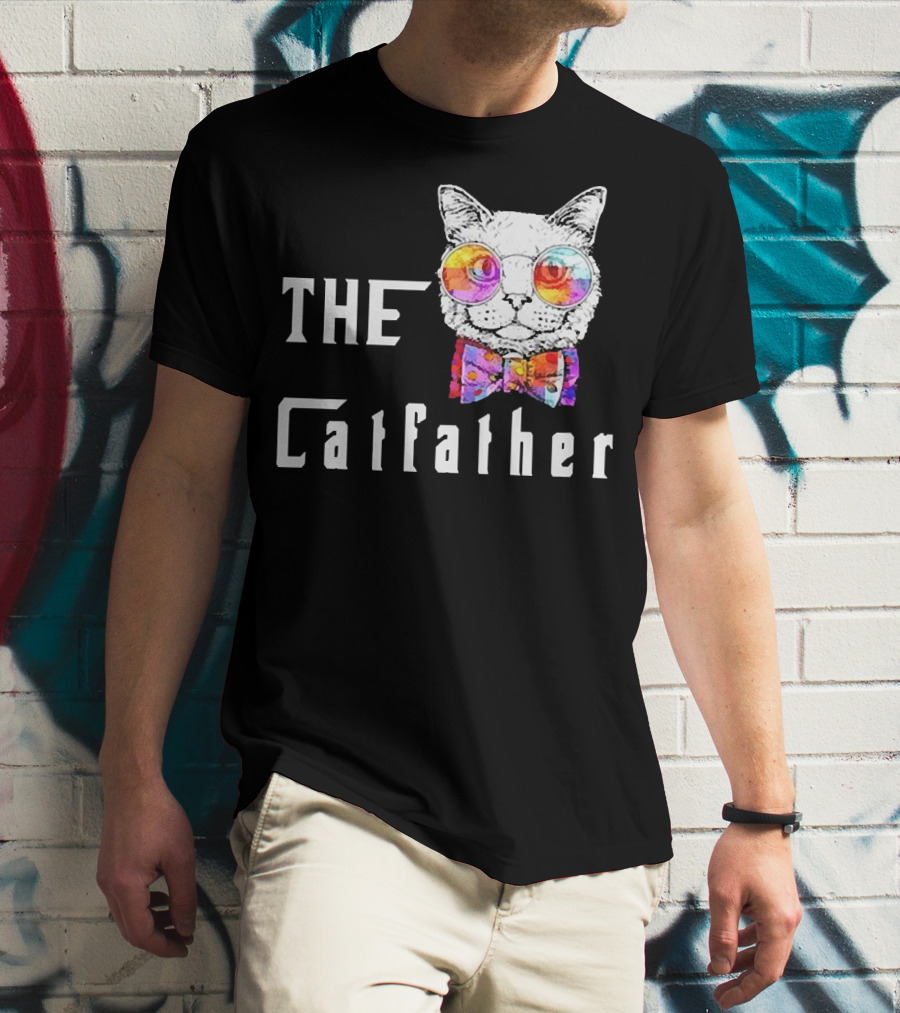 The Catfather Nerd Cat With Glasses And Bow T-Shirt