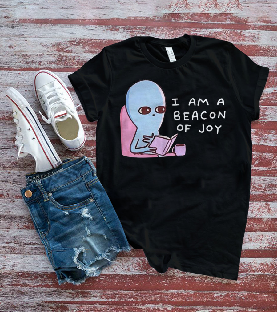 Strange Planet I Am A Beacon Of Joy Alien Reading Book With Coffee T-Shirt